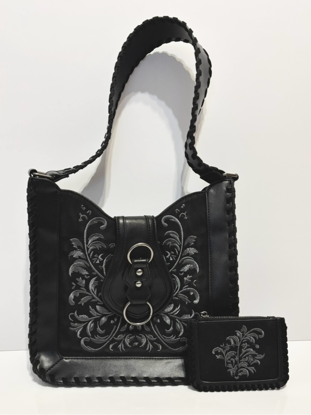 Killstar Phantoms Embrace Black Embroidered Shoulder Bag & Wallet Coin Purse